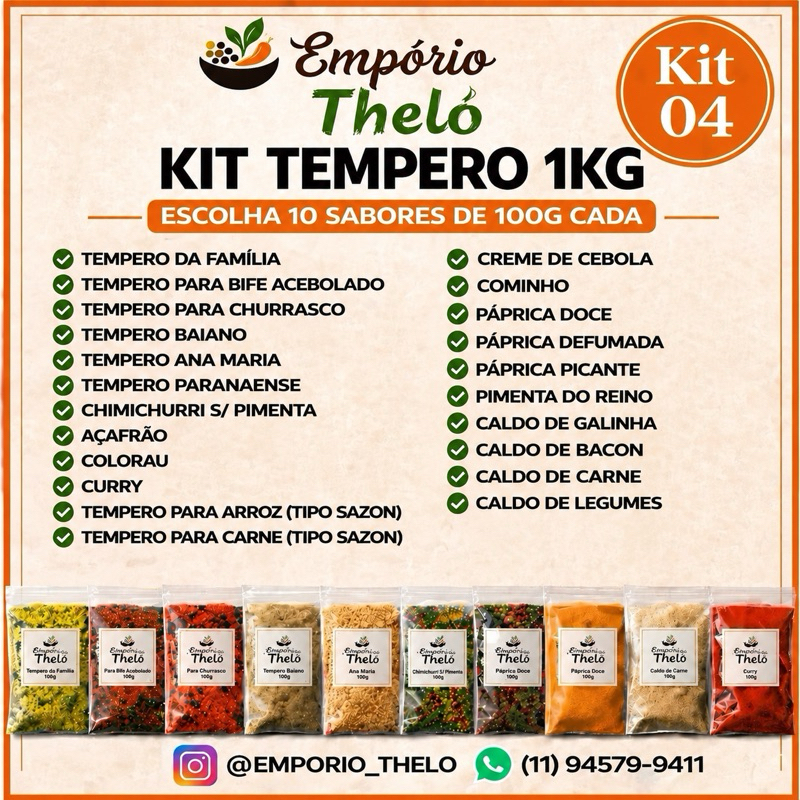 Kit Temperos 1kg Empório Theló – Escolha 10 Sabores | Temperos a Granel Premium para Churrasco e Cozinha
