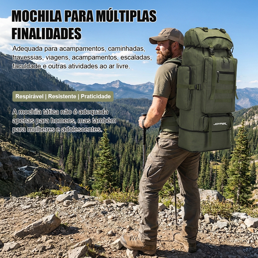 Mochila Tática Militar Cargueira 70L a 100L Impermeável Acampamento Trilha Viagem JOYFOX