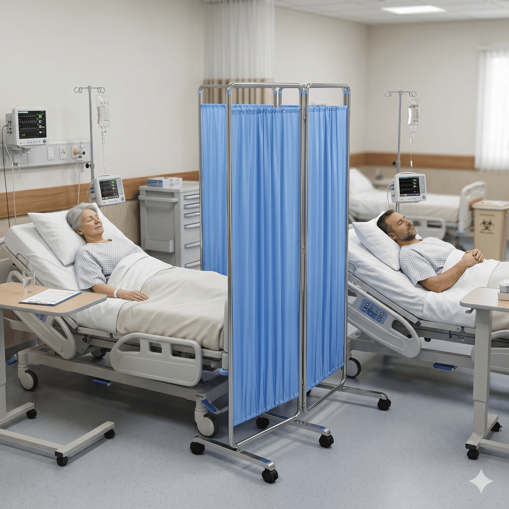 Biombo Hospitalar Dobrável Cortinas 4 Faces Aço Reforçado