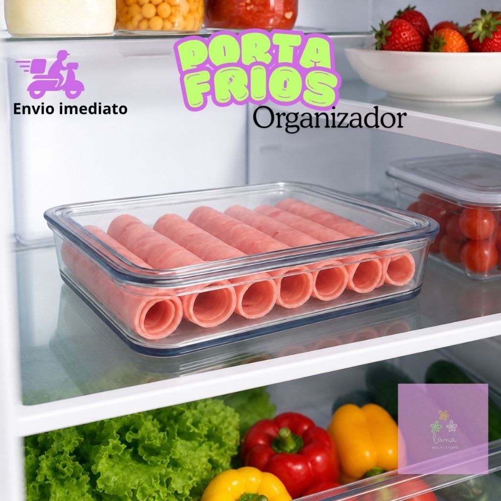 Porta Frios Acrílico com Tampa BPA Free Organizador de Geladeira Para Queijo Presunto e Embutidos