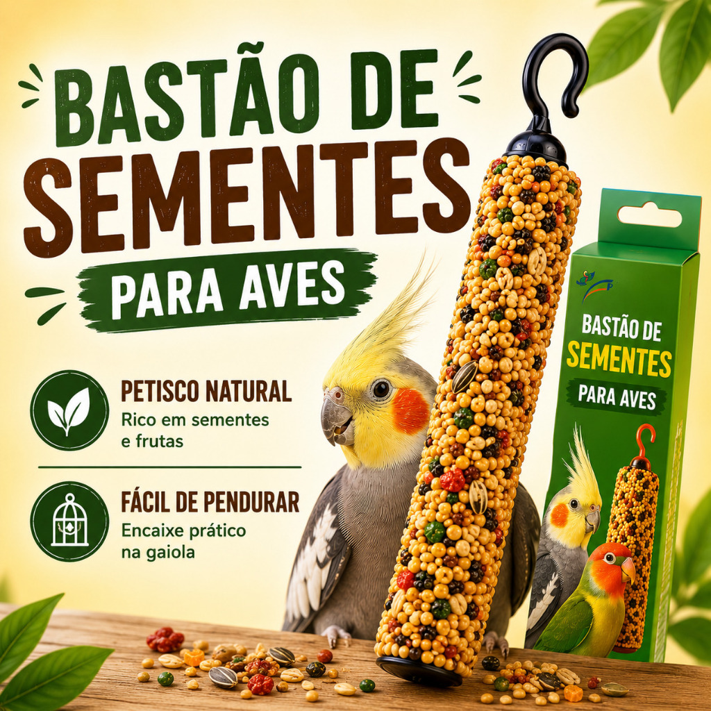 Bastão de Sementes para Calopsitas, Agapornis e Periquitos | Petisco Nutritivo (1, 2, 3 ou 4)