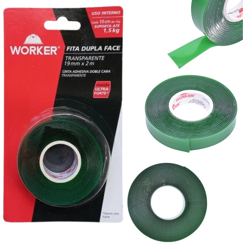 Fita Dupla Face 19 mm x 2m / 12 mm x 2m Transparente Worker