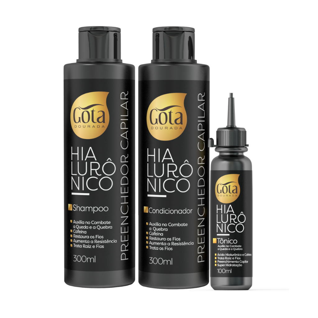 Gota Dourada Kit Shampoo e Condicionador Hialurônico 300ml e Tônico Capilar 100ml
