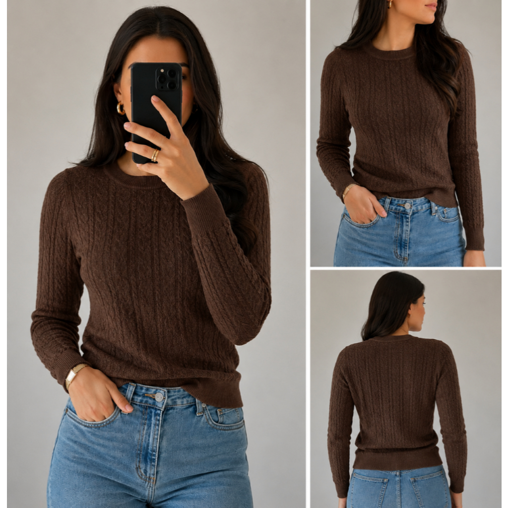 Blusa feminina cor Chocolate Quente. Combina com Jaqueta Jeans, Jaqueta de couro e Moletom aberto!