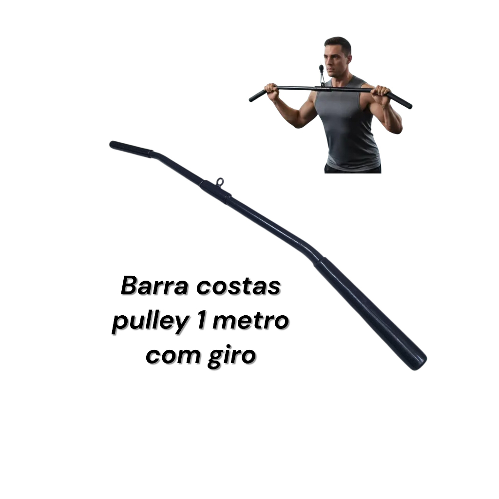 puxador barra costas pulley 1,00 metro com giro reforçada academia musculação