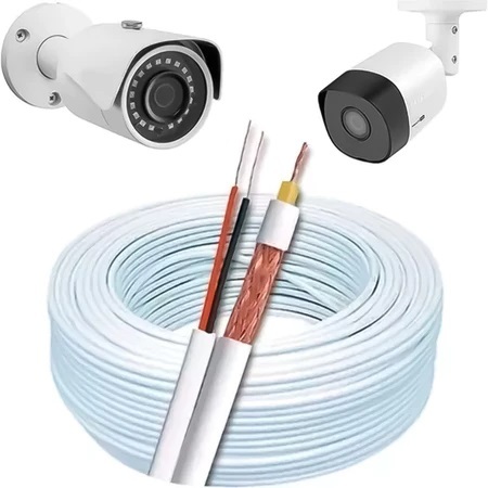 Rolo Cabo Coaxial Para Câmera Segurança CFTV Branco 4mm 95% 100 Metros Dupla Blindagem