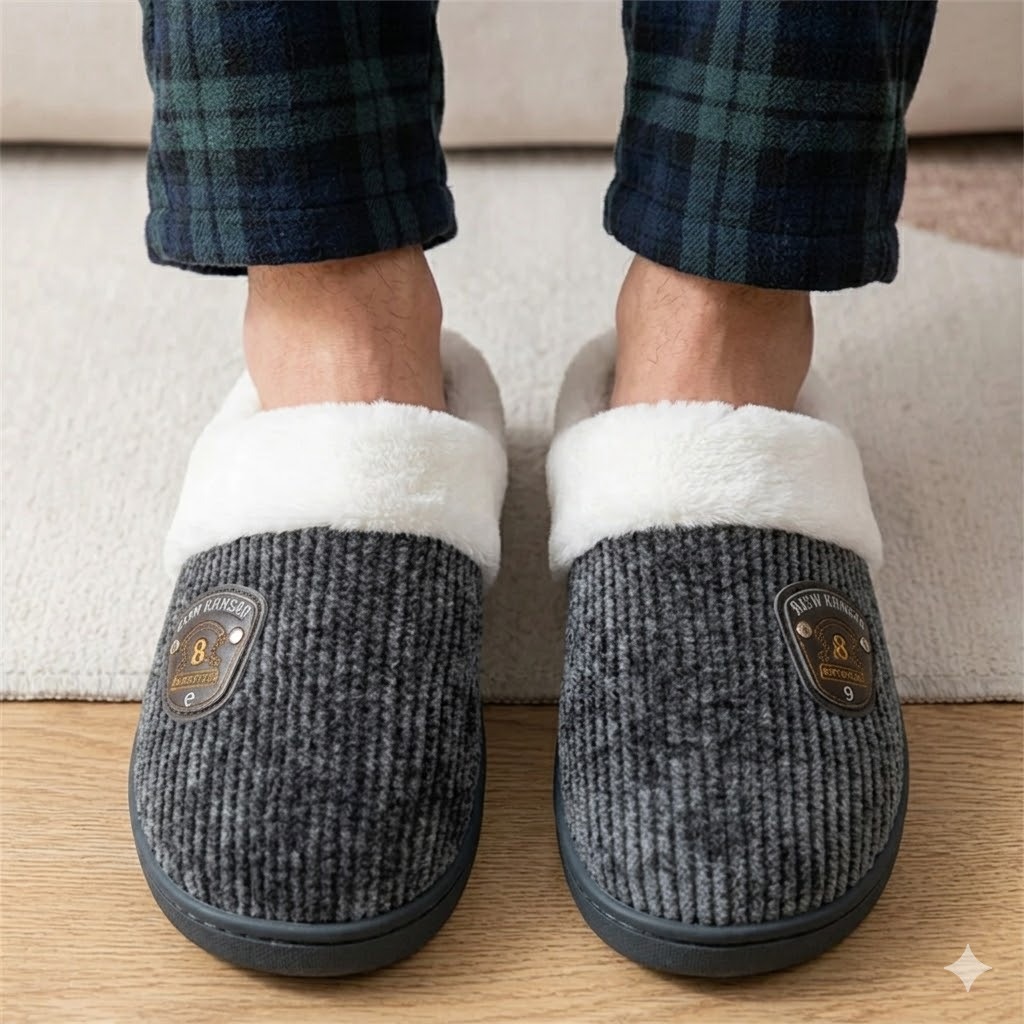 Pantufa Masculina Brasão Peluciada Inverno Quentinha Antiderrapante Confortável Premium
