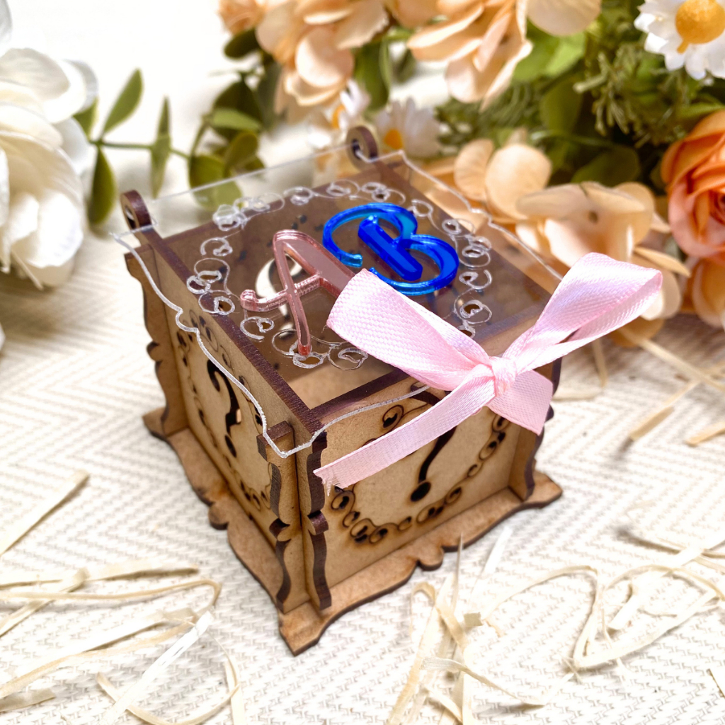 Kit 5 Lembrancinha Chá Revelação Bebê Caixinhas Personalizadas Caixa MDF Acrílico Aniversário