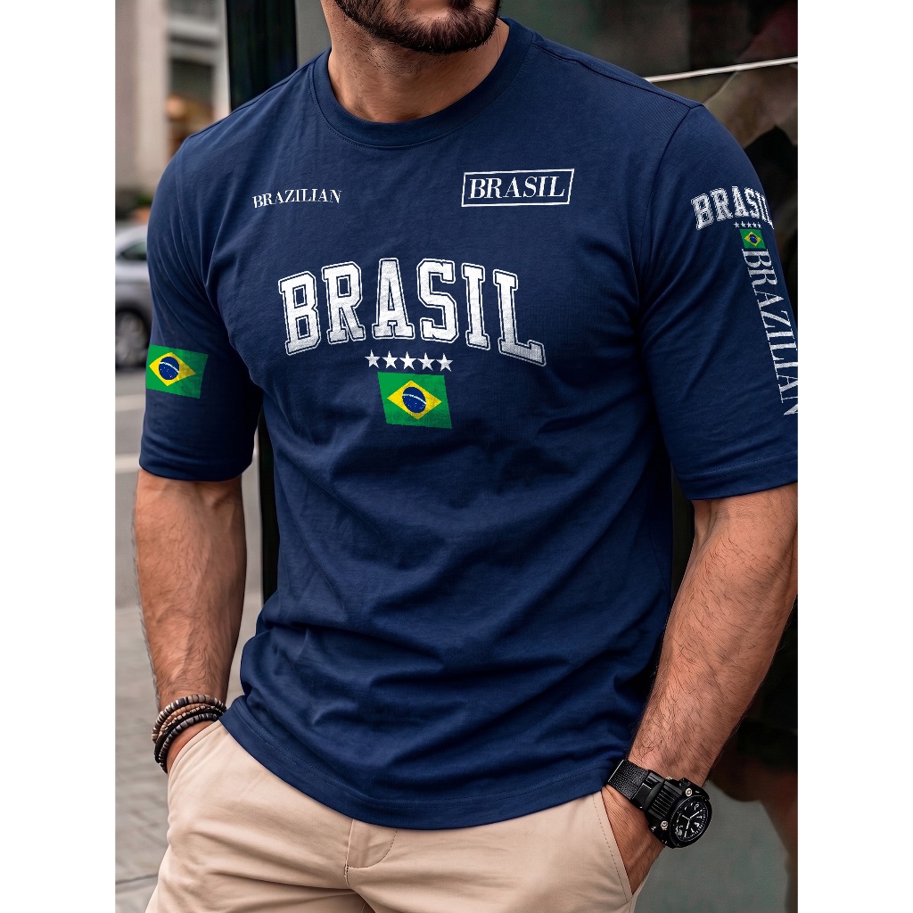 Camiseta Masculina Brasil Brazilian 100% Algodão Fio 30.1 Estampada T-Shirt Streetwear Plus Size