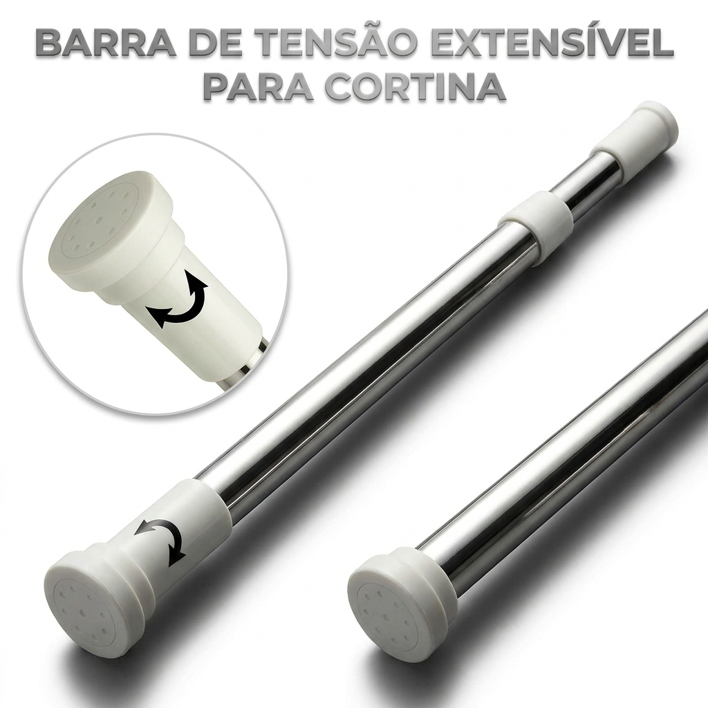 Varão Extensível Inox Cortina Pia de Cozinha, Cortina Box Banheiro, Cortina de Porta Retrátil