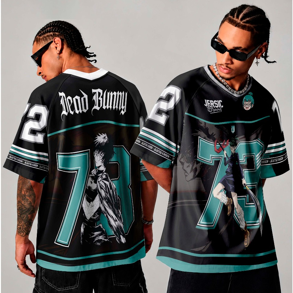 Camiseta Jersey Básica Sublimada Full Print Anime Jujutsu Kaisen Behind Maki Zenin Sorcerer Killer Dead Bunny Oficial