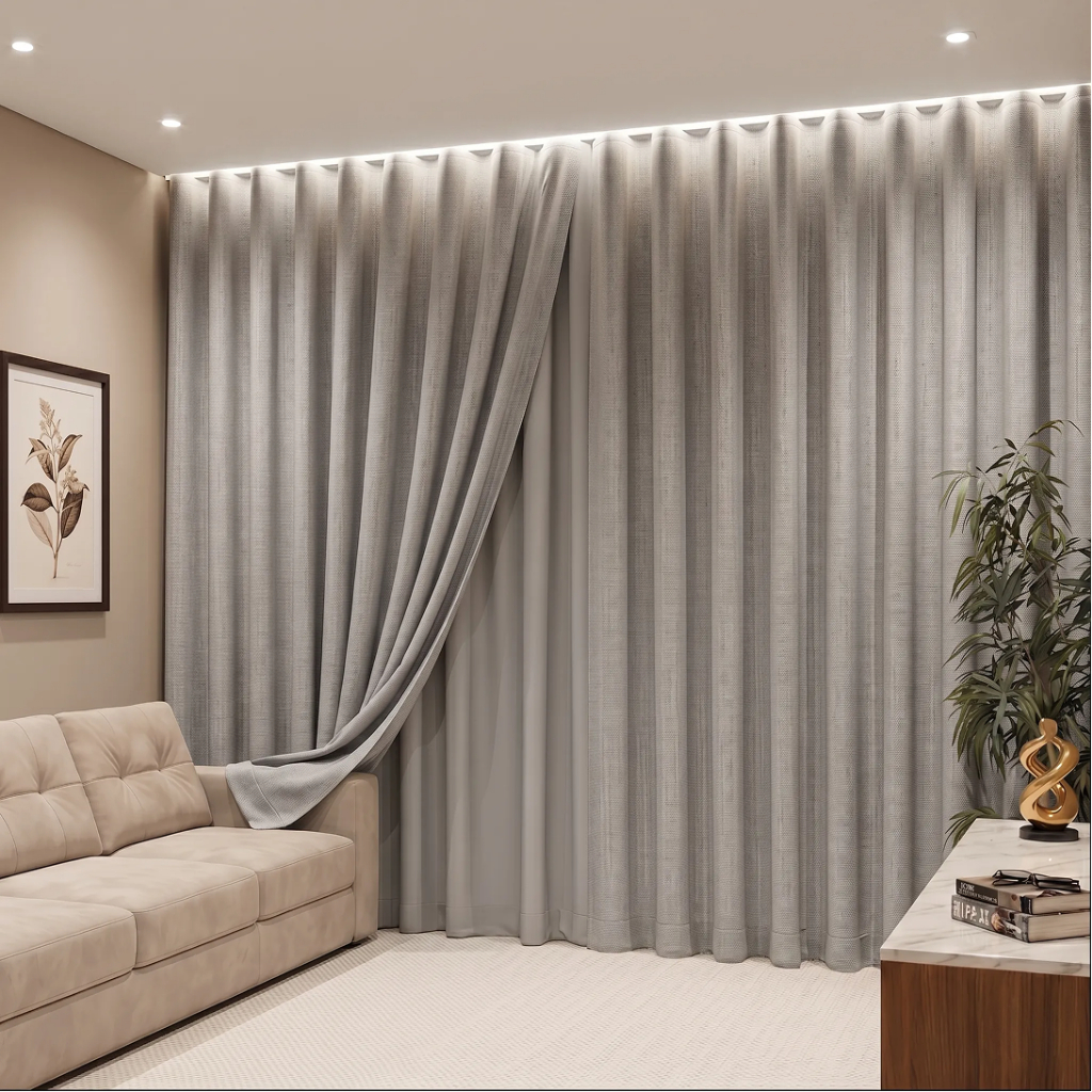 Cortina Voil Gaze de Linho 8,00x2,80/2,50/2,30 C/ Forro Blackout Grosso Original