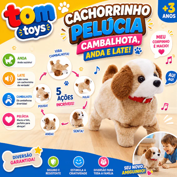 Cachorrinho Pelúcia Cachorro que pula cambalhota anda e late a Pilha