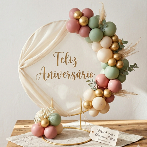 Arco De Mesa Redondo Dourado Para Festa Bexiga Mini 50cm