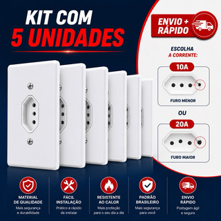 Tomada Simples 4x2 10A Fina ou 20A Grossa Branca Novo Padrão Brasileiro 3 Furos - Radial