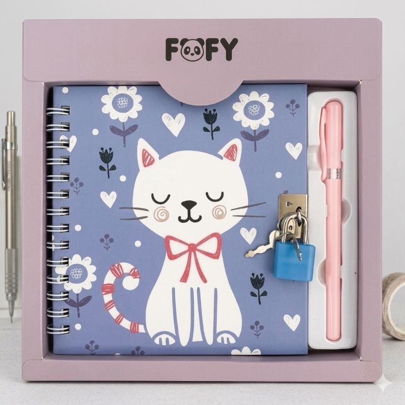 Fofy Kit Diário Friend Roxo com 45 Folhas Chave e Cadeado Caneta Fineliner para  Presente Material Escolar