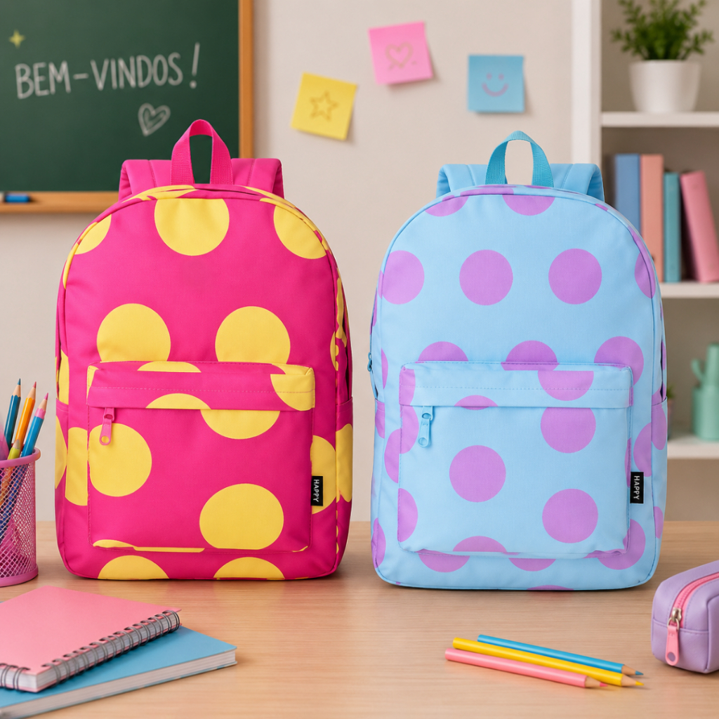 MOCHILA JUVENIL FEMININA BASIC WINTH BIG DOTS 17,5''