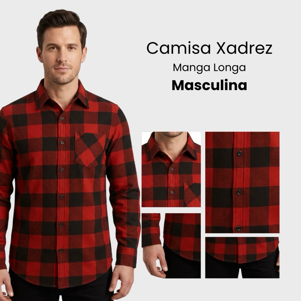 Camisa Xadrez Flanela Masculina Manga Longa Blusa Masculina Social Xadrez Estilo Rodeio Festa Junina