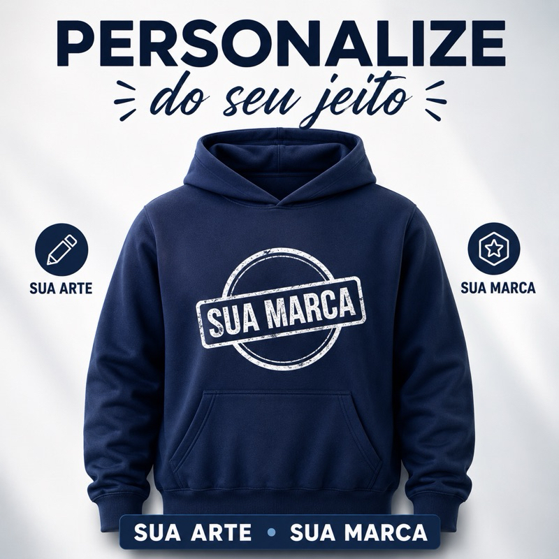 Blusão Moletom Azul Marinho Personalizado Com Sua Logo Arte Estampa Uniforme Empresa Escola Adulto e Infantil