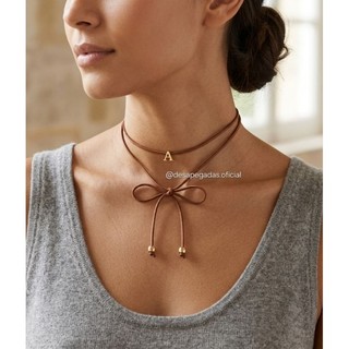 colar feminino personalizado com letra inicial banho ouro chocker ajustavel courinho feminino estilo country boho
