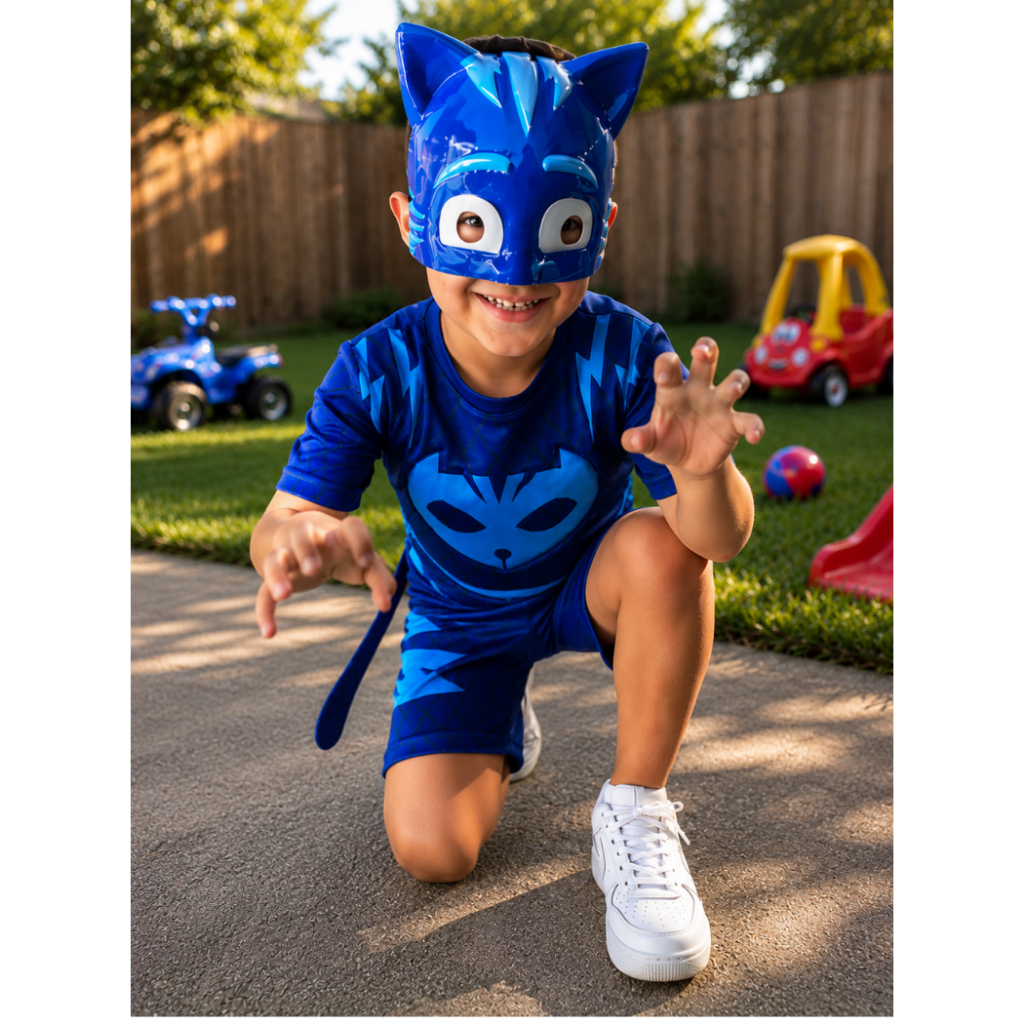 Fantasia Menino Gato Curta Pj Masks Mascara De Plastico Enchimento