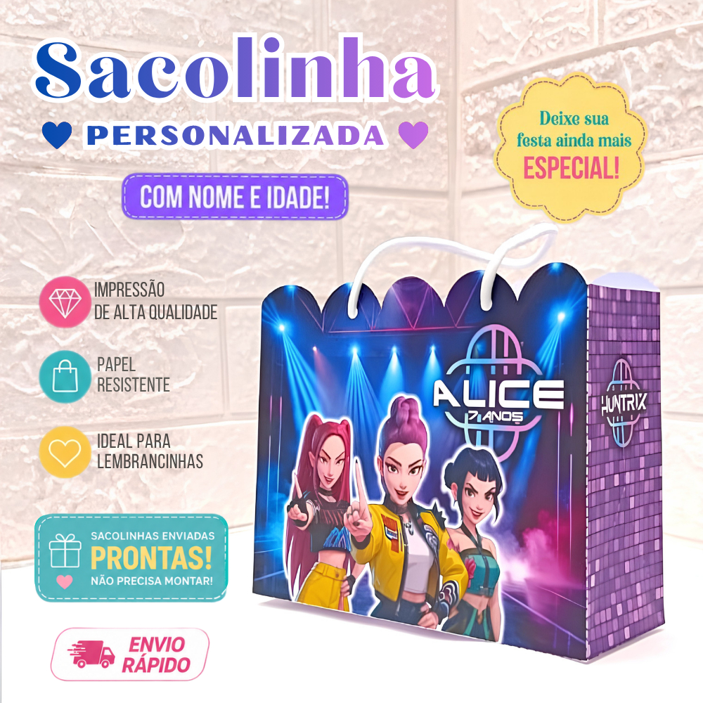 Sacolinha Personalizada | Lembrancinha Aniversário Luxo | Festa Infantil | Guerreiras do K-Pop