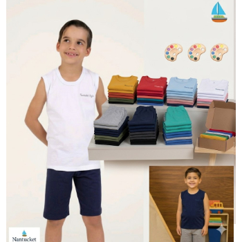 Kit 2 Conjuntos Regata Infantil Masculino E Bermuda Moletinho Atacado