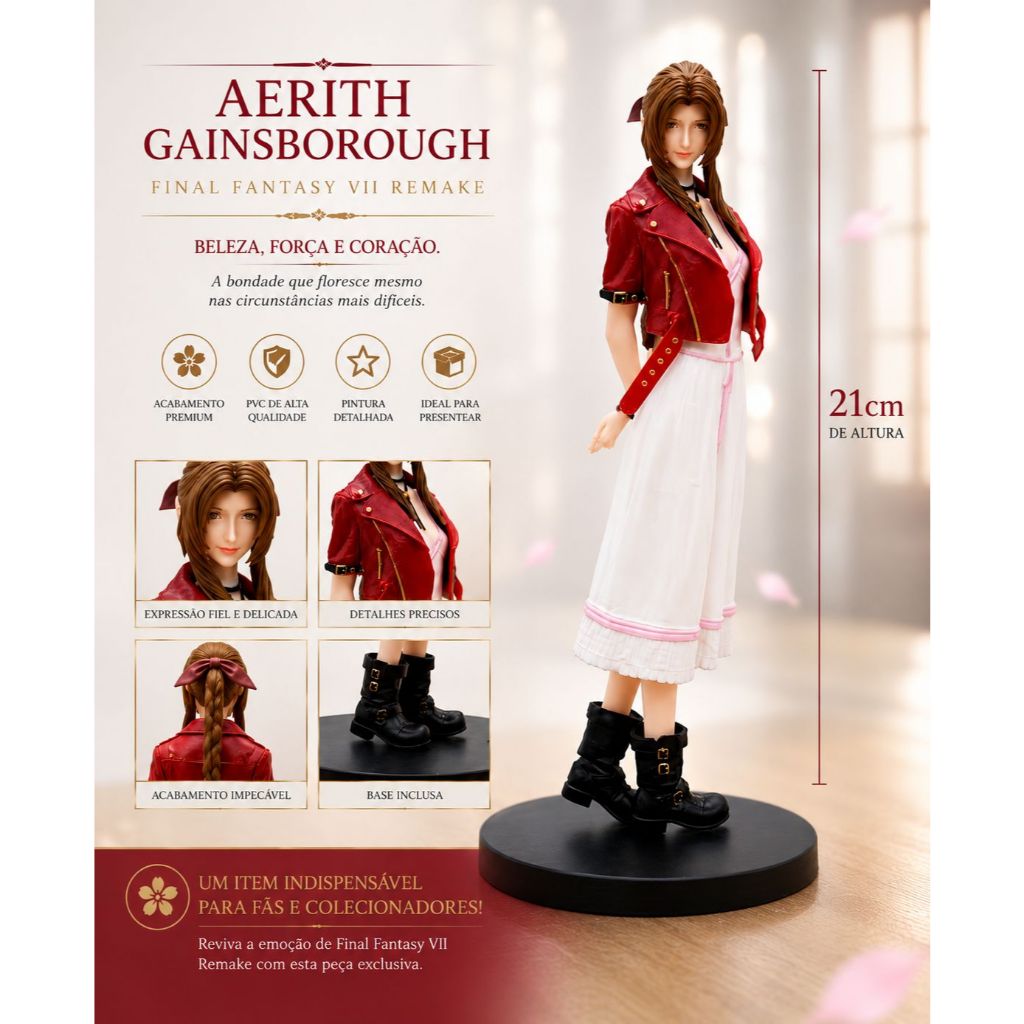 Action Figure 21 cm Aerith Gainsborough Final Fantasy VII, Crisis Core, Remake Figura de ação