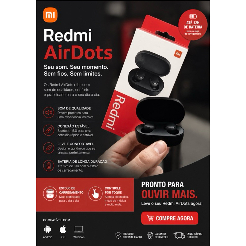 Fone De Ouvido Airdots 2 Bluetooth   Tws Wereless Bluetooth com Microfone  Airdots 2  Envio Imediato