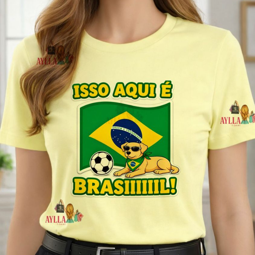 Tshirt AMARELO Blusa feminina , ISSO AQUI É BRASIL, COPA DO MUNDO 2026, CARAMELO , BRASIL, CAMISETA  UNISSEX, PLUS SIZEE