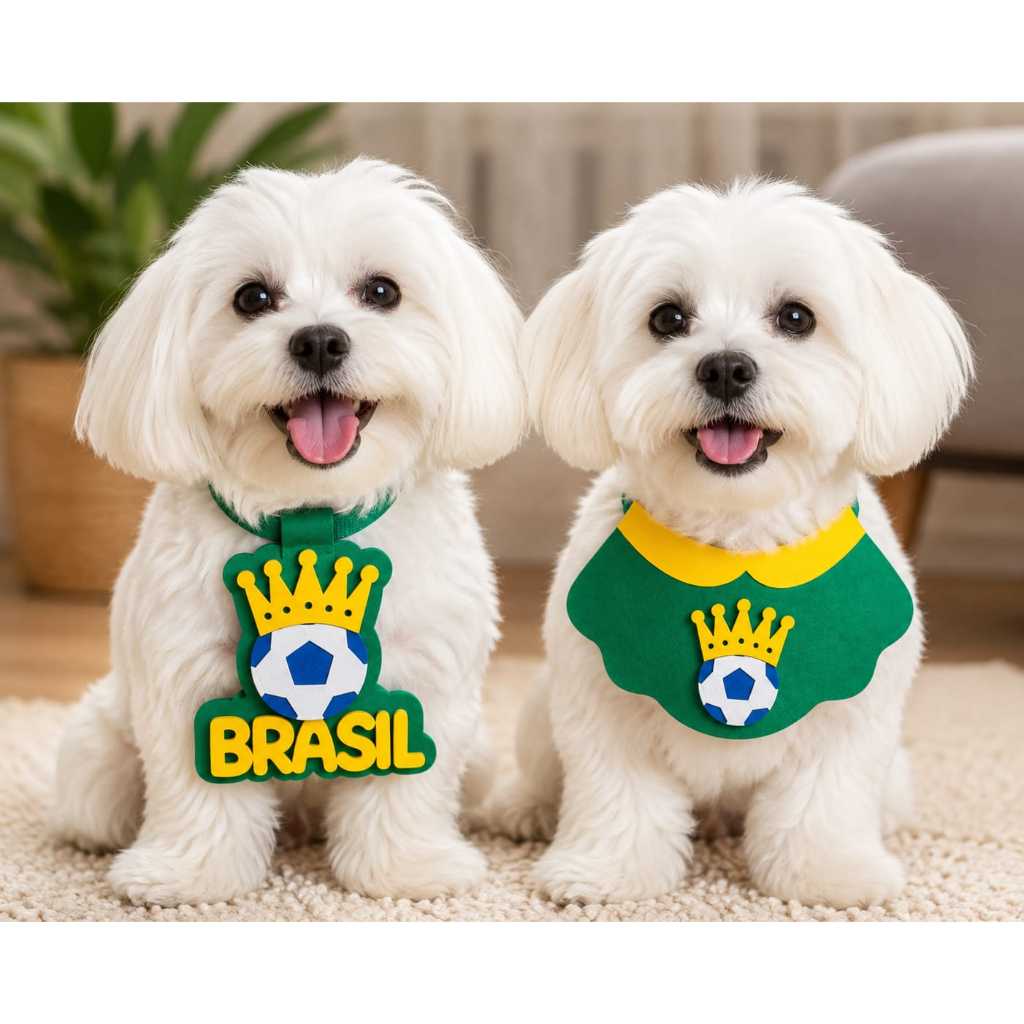 Gravata Pet Copa Gravata tipo Medalha Golinha Pet Fêmea Brasil, Gravata ou golinha Pet Torcida Brasil, 10 Unidades