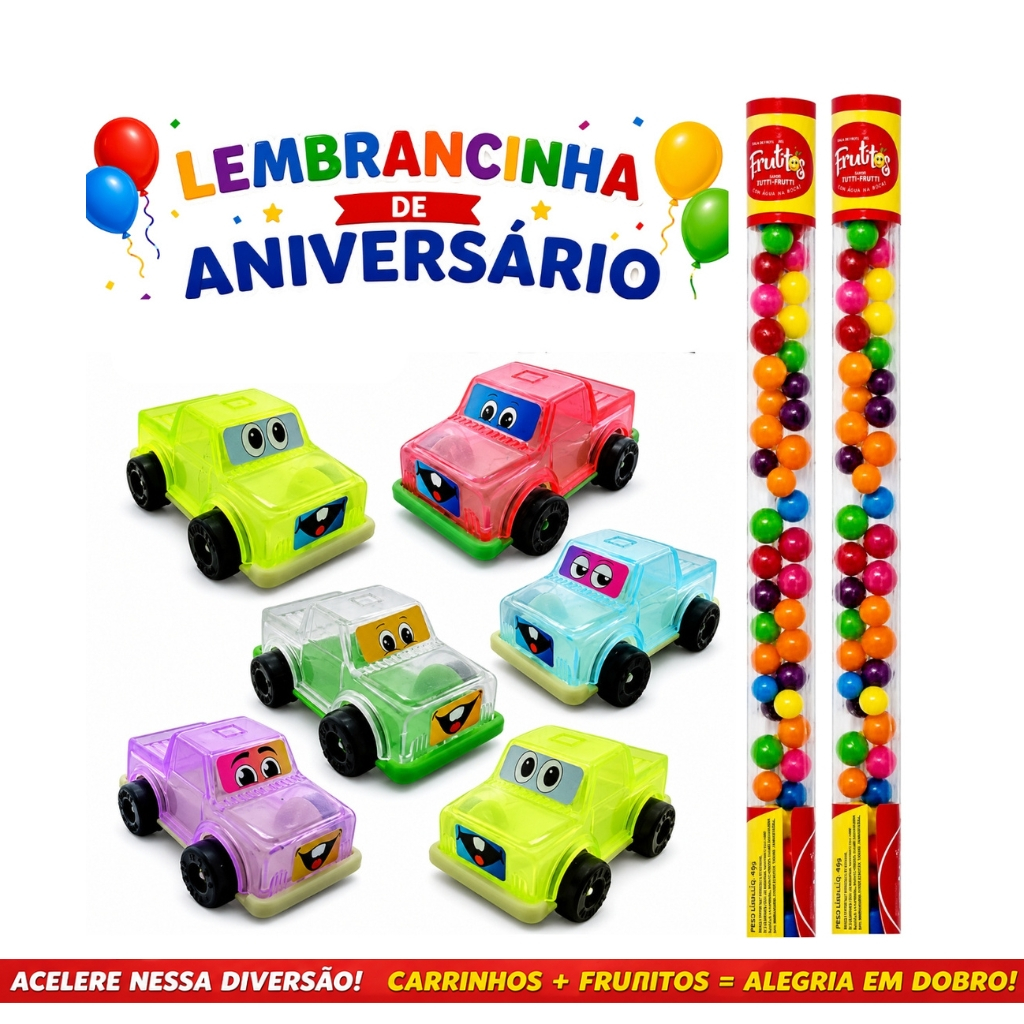 Kit 30 Itens (Tubinhos Balinhas Doce + Mini Caminhonete) Lembrancinha aniversário Festa Infantil