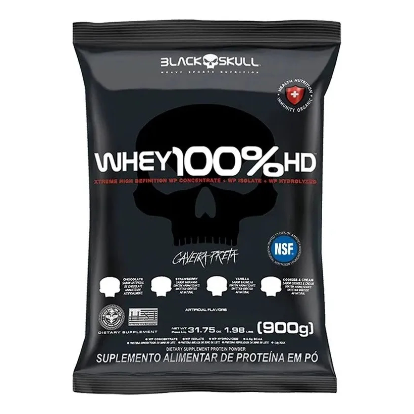 Whey Protein 100% Hd Refil (900g) Isolado Hidrolisado e Concentrado com BCAA - Black Skull