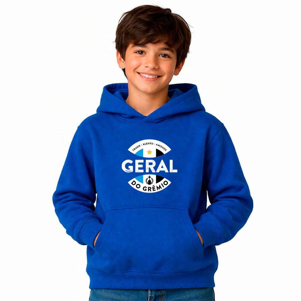 Moletom Canguru Infantil Torcida Organizada Geral Do Grêmio Futebol Blusa De Frio Agasalho Casaco Blusão Unissex