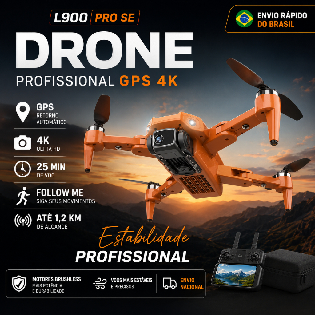 Drone Homologado L900 Pro SE GPS 4K Profissional Brushless 1km Follow Me Retorno Automático
