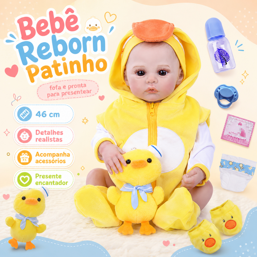 Roupa Boneca Reborn Kit Patinho 5 Peças Look Fofo para Bebê Reborn