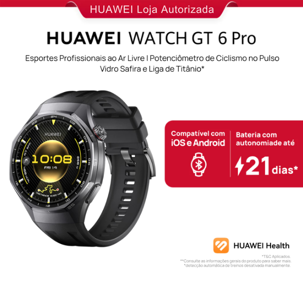 HUAWEI WATCH GT 6 Pro | Smartwatch | Vidro Safira e Liga de Titânio | Mais de 100 Modos Esportivos