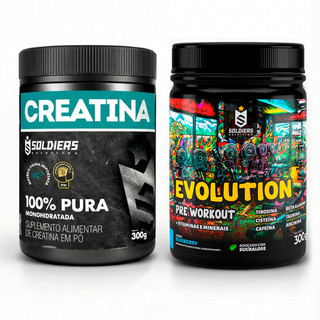 Kit Creatina Monohidratada + Pré Treino Evolution 300g  Aminoácidos Essenciais - Soldiers Nutrition