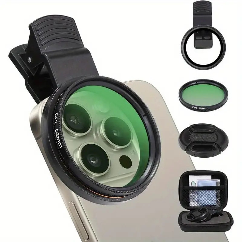 Lente Polarizadora Filtro CPL Celular Universal Para Smartphone Com Clipe E Estojo Kit 4 Pçs