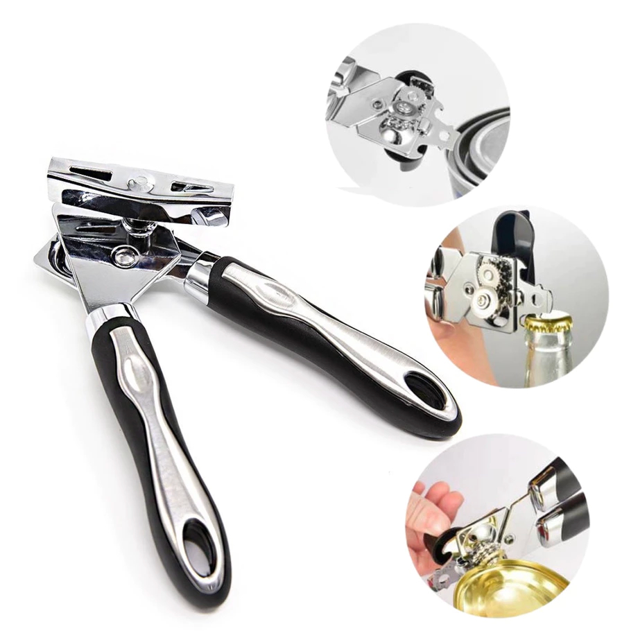 KIT 3 Abridor Lata Garrafa Profissional Aço Inox com Manivela