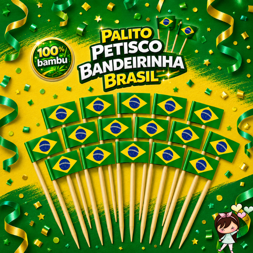 PALITO PETISCO BANDEIRA BRASIL 9CM | ESPETO DECORATIVO COPA DO MUNDO🇧🇷