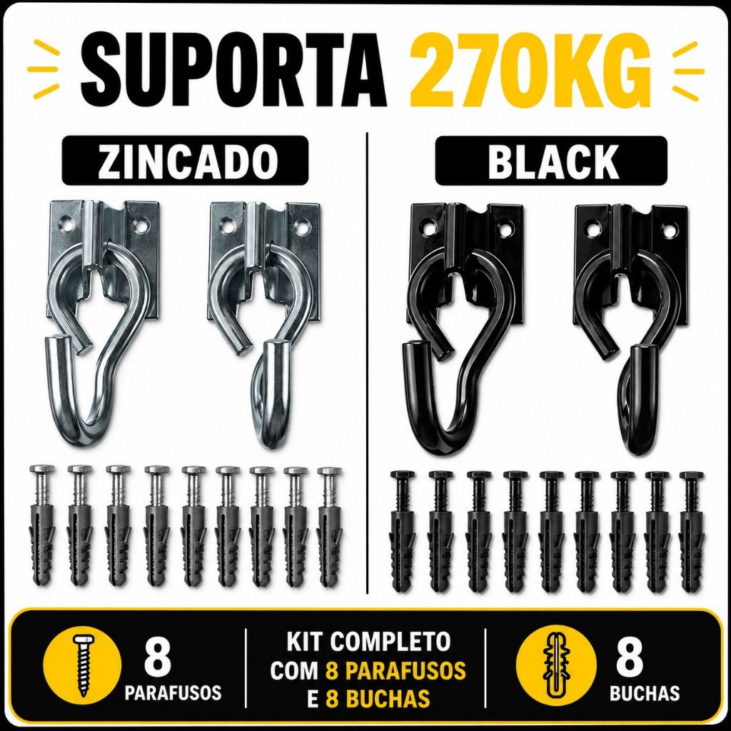 GANCHO DE REDE COMPLETO 270KG BLACK/ZINCADO