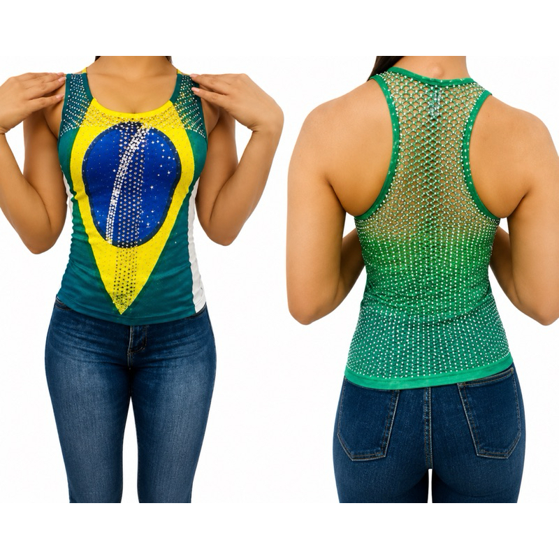 Blusinha Regata Vazada Do Brasil | Tamanho Único | Copa Do Mundo, Bandeira, Futebol, Jogos, Seleção Brasileira, Feminina
