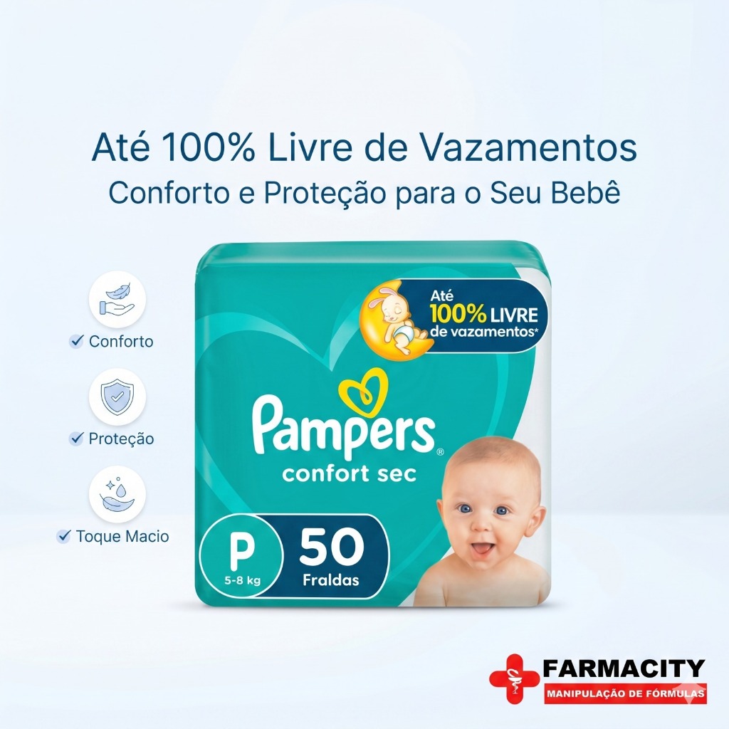Fralda Pampers Confort Sec Hipoalergênica Canais de Gel Ultra Proteção Todos Tamanhos