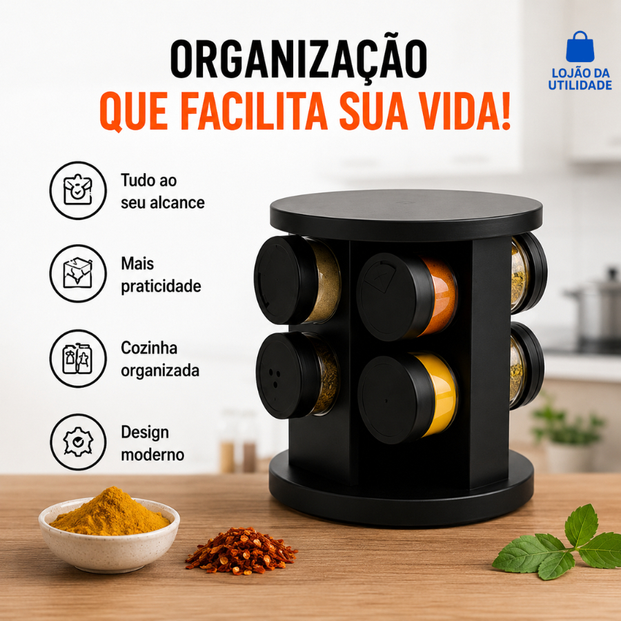 Porta Tempero e Condimentos Giratório Belovidro com 6 Potes – Organizador de Temperos 85ml