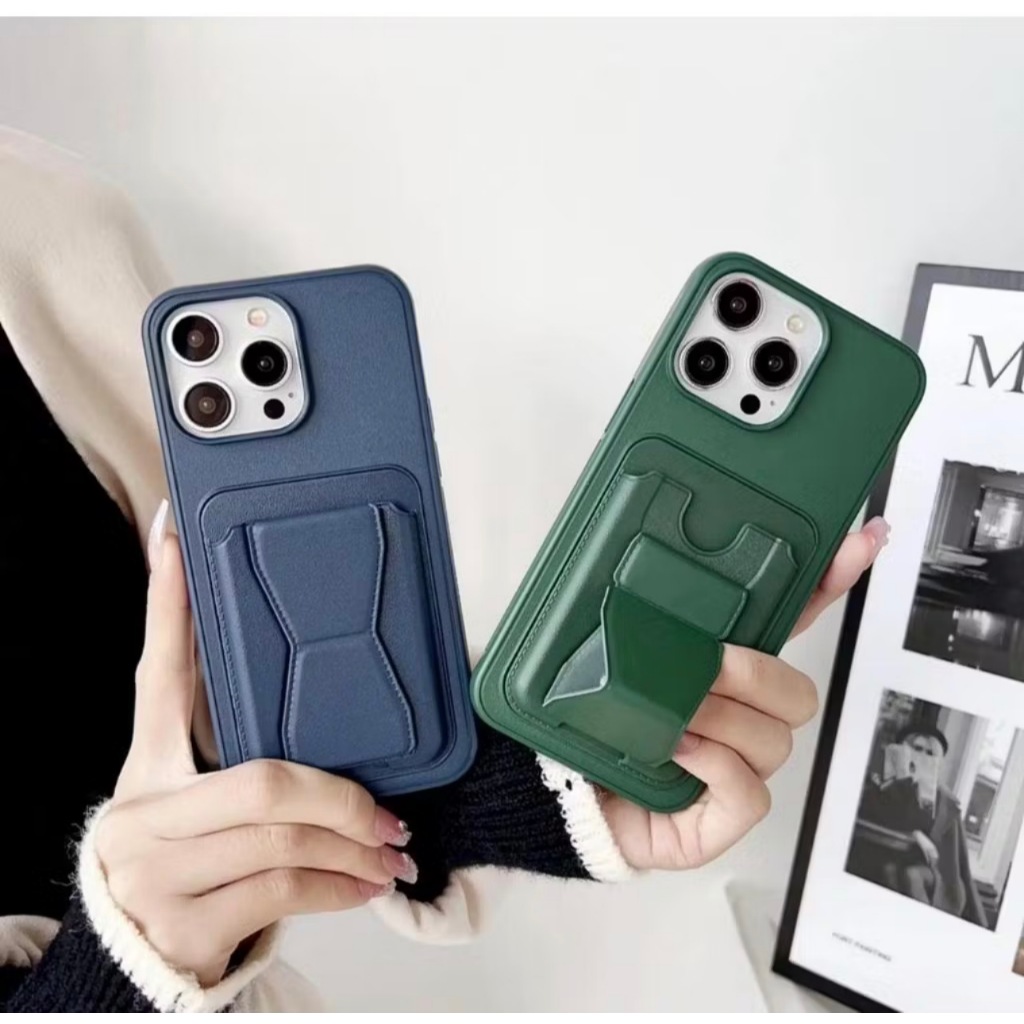 Capa tipo couro Com suporte + porta cartão Capa de Luxo Capinha de alta qualidade Courino para iPhone