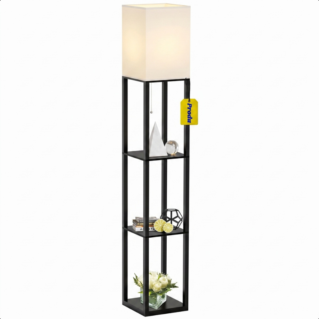 Luminária de Chão Produ Com Estante 1,60m Moderna Design Minimalista E Lampada Led 3 Modos Inclusa