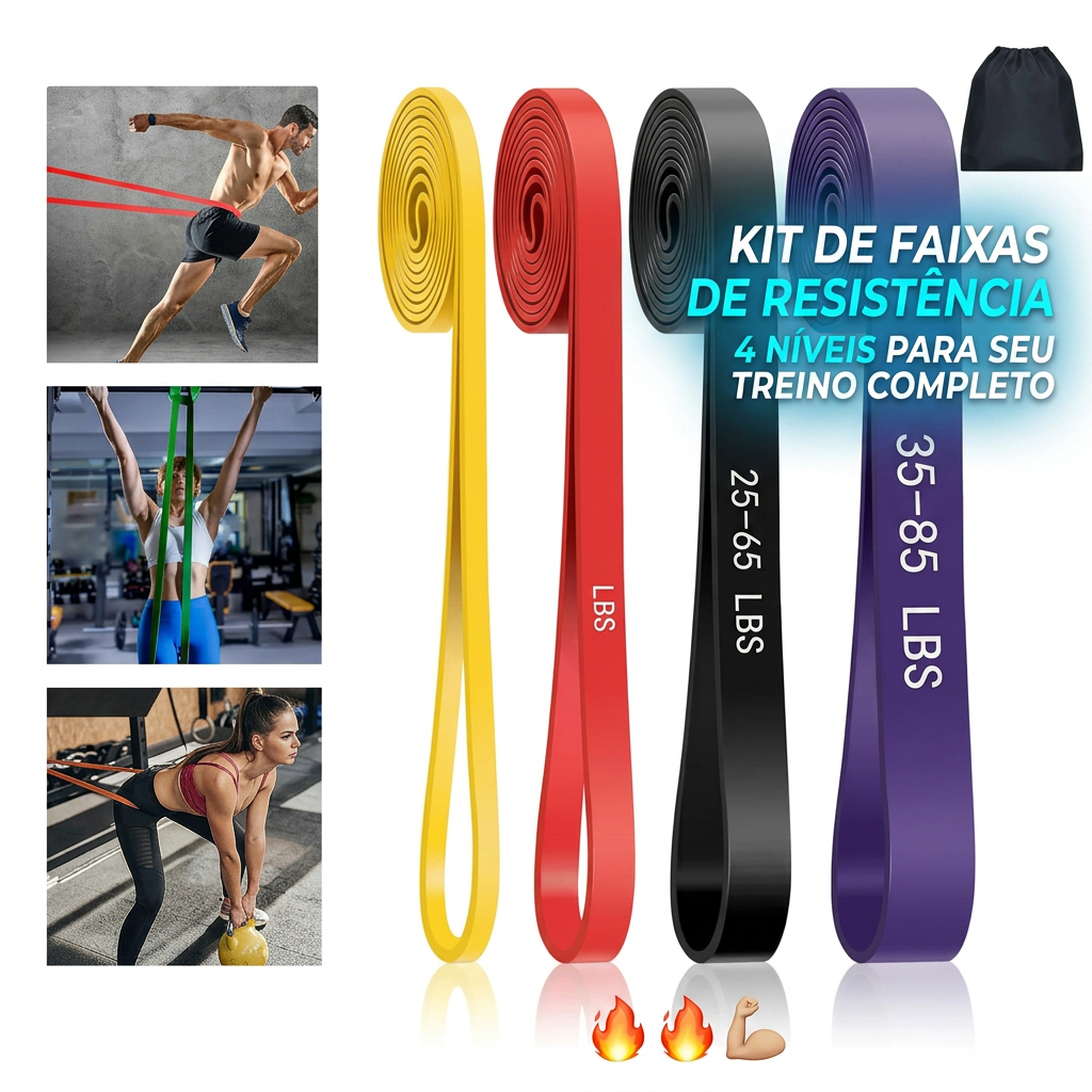 Kit 4 Super Bands Com 4 Níveis De Resistência Para Força Faixas Elásticas De Resistência