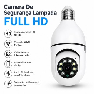 Câmera Segurança WiFi IP 360° Lâmpada Full HD 1080p Visão Noturna Sem Fio Bivolt