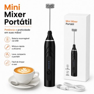 Mini Mixer Portátil Misturador de Bebidas Batedor Espumador Leite USB Recarregável Cozinh…